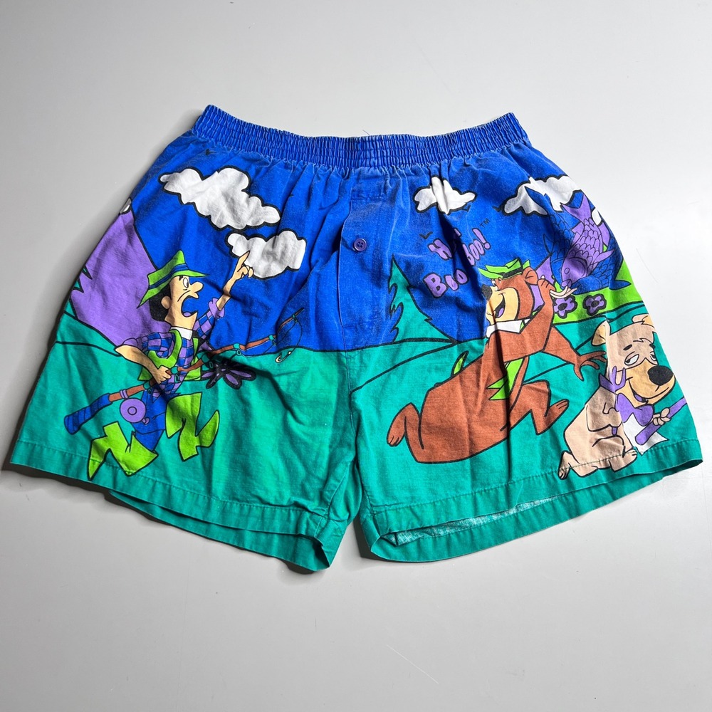 Vintage Yogi Bear Boo-Boo Ranger Smith Cartoon Print Boxer Shorts Mens